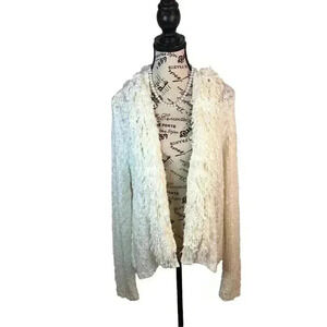 Cato Womens XL Ivory Open Knit Open Front Fringed Sweater L/S